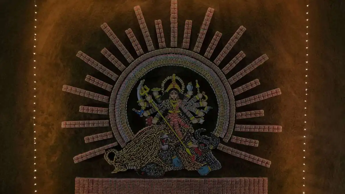 Adani Cement Creates 70-ft Maa Durga Image With 15,000 Cement Bags